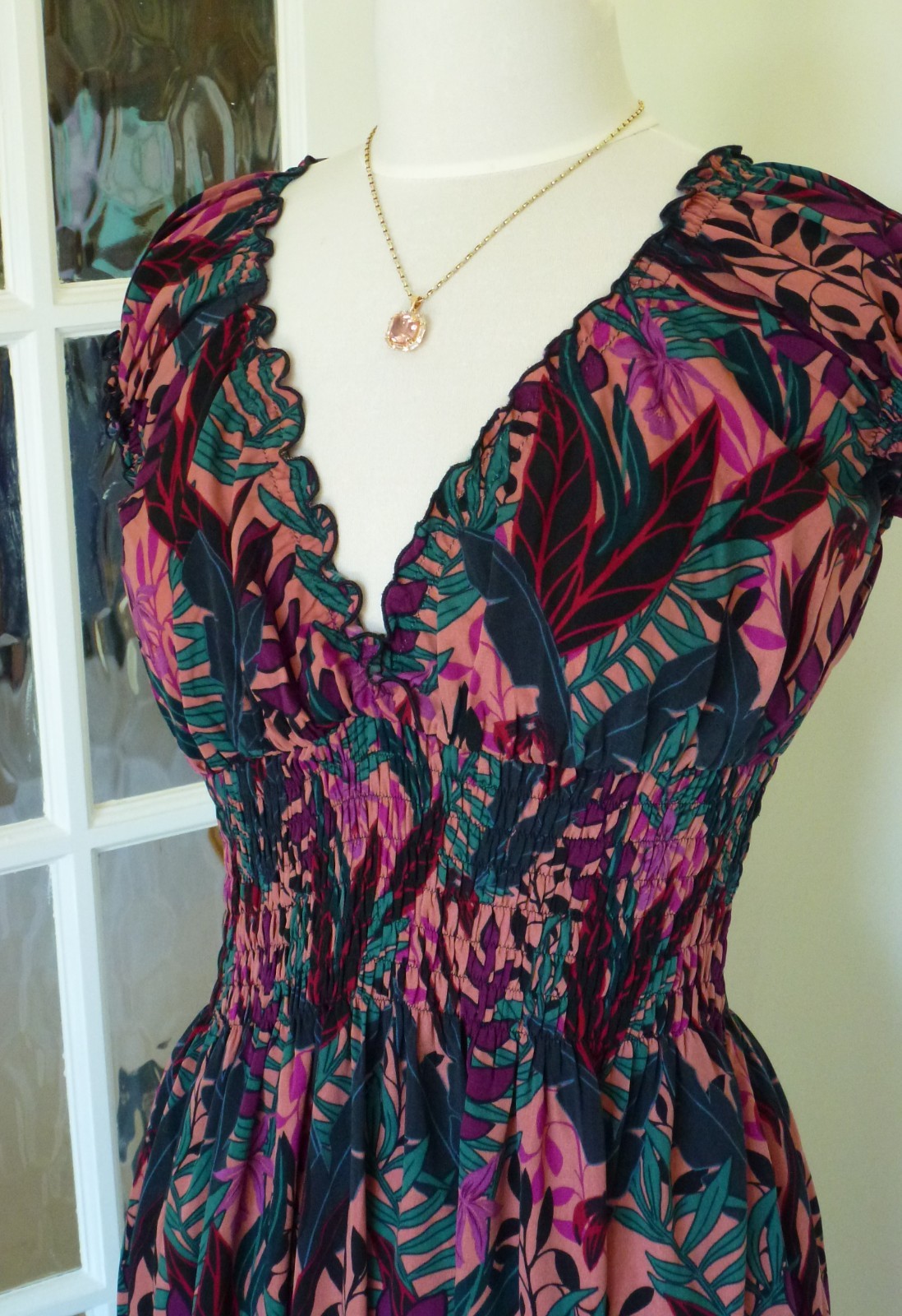 Joe Browns Size 14 Long Mid Axi Tiered Fit and Flare Dress Pink Green Floral