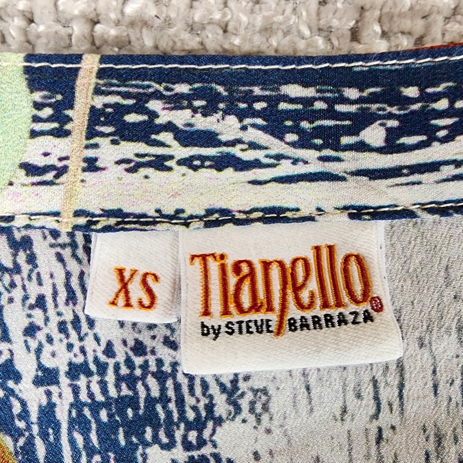 Tianello 100% Silk Pullover Bell Sleeve Blouse Top Womens XS Artsy Colorful