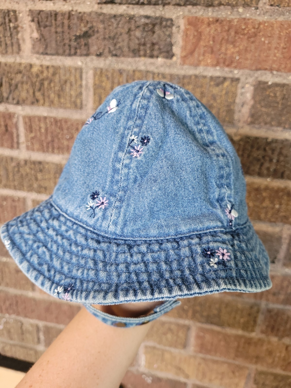 90s 1999 Tweety Bird Looney Tunes Denim Floral Baby Girl Hat Snap Closure 0-12mo