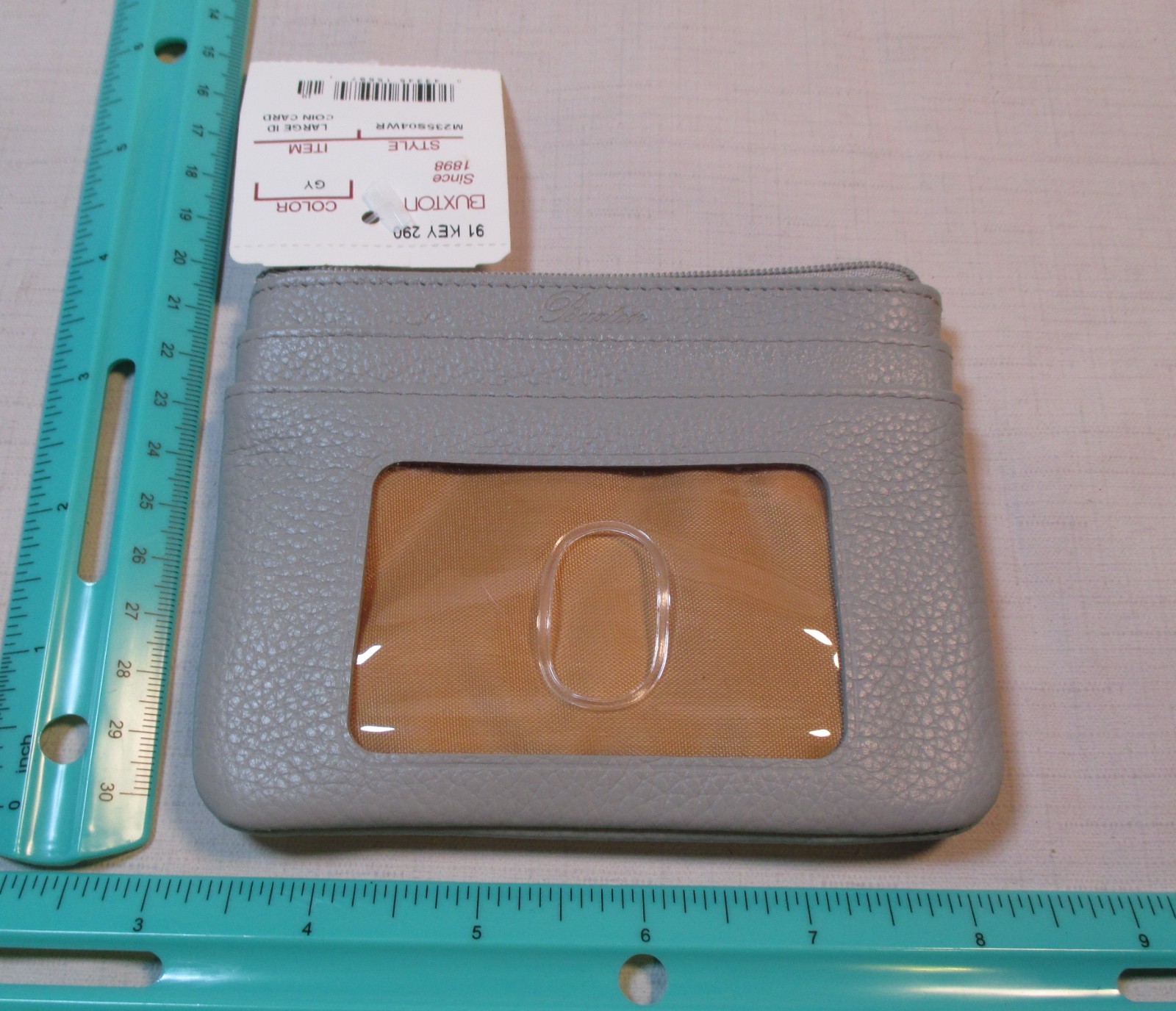 Buxton Gray Leather Card Case ID Coin Wallet Compact Wallet