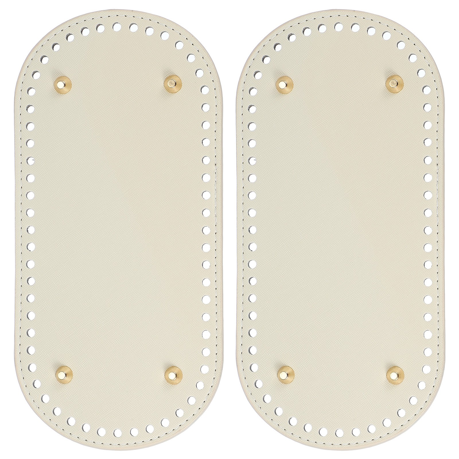 2Pcs Oval PU Leather Bag Bottom Shaper with Holes & Nails 9.8×4.7 Inch Beige