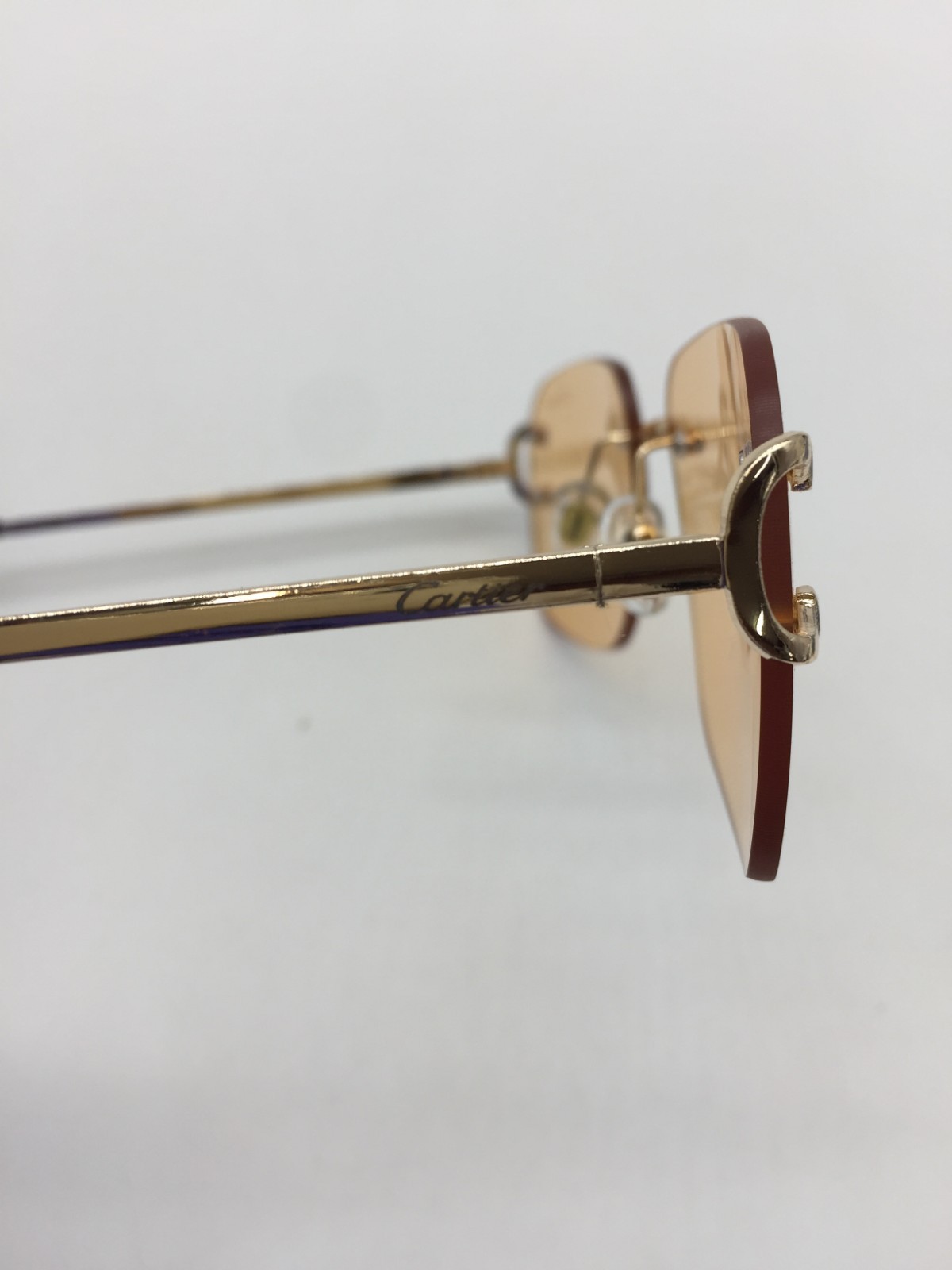 Cartier Gold Rimless Frame Trendy Sunglasses 59-15-140 Beige Lens