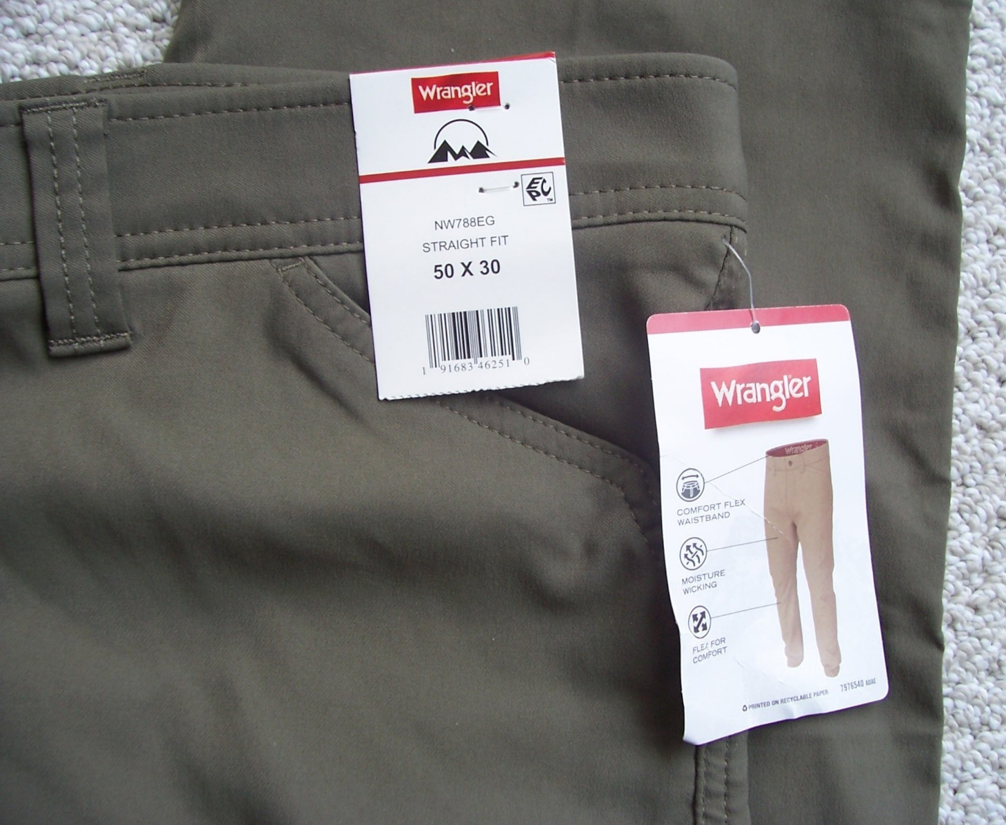 Wrangler Men’s Performance Cargo Pants Flex For Comfort Flex Waistband 50×30 New