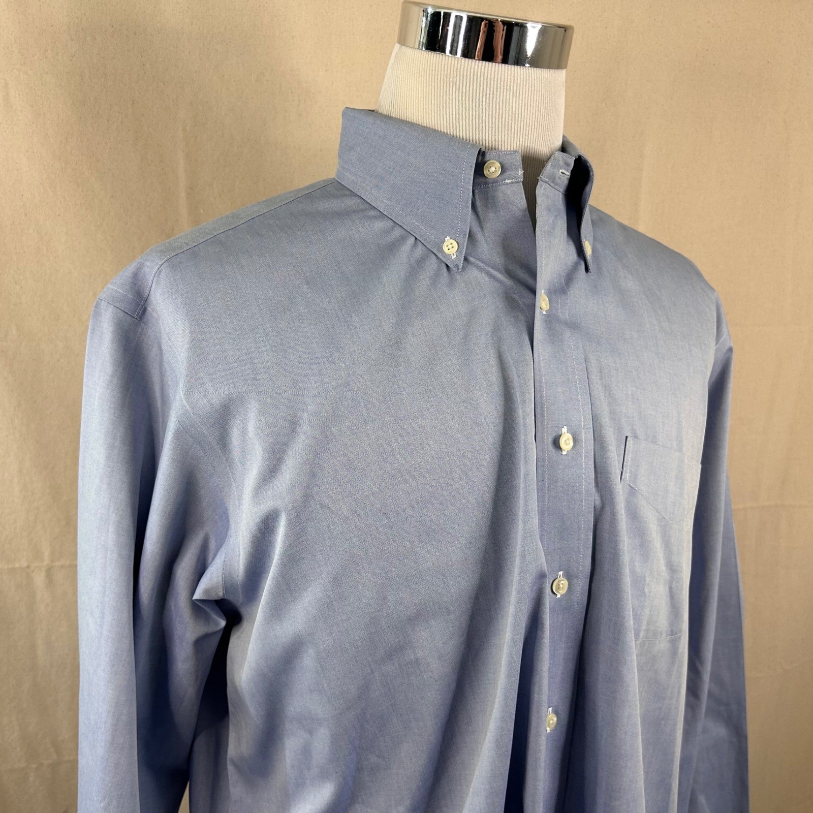 Brooks Brothers 17 36/37 Oxford Button Down Dress Shirt Blue Non-Iron Mens