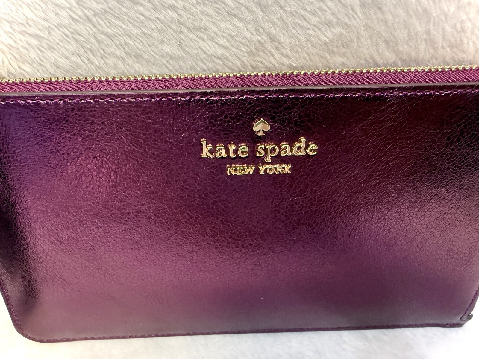 KATE SPADE NEW YORK DARK RASPBERRY METALLIC LEATHER M LUCY