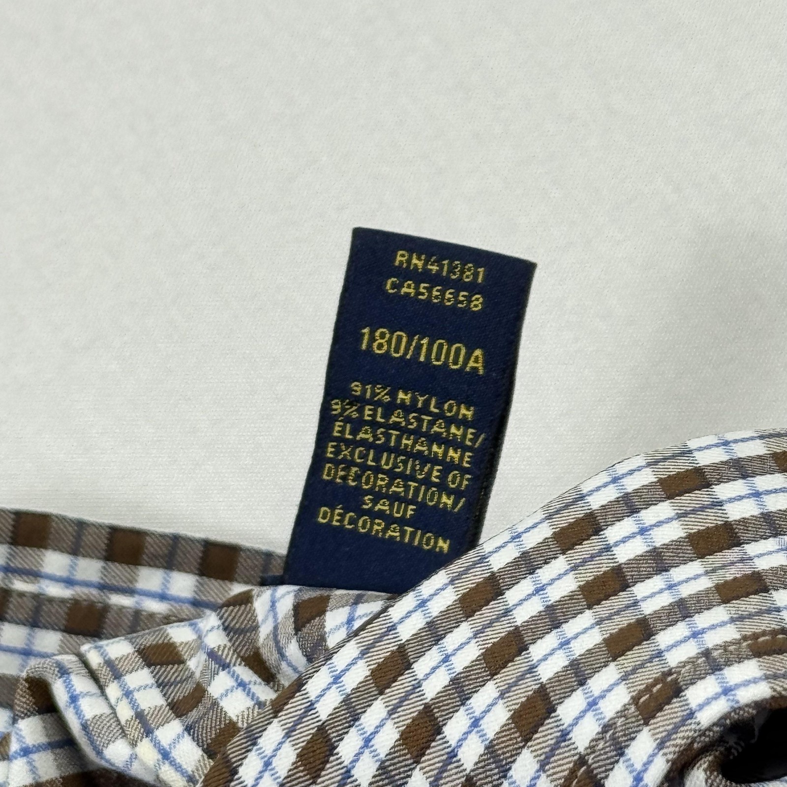 Ralph Lauren Button Shirt Mens Large Brown Blue Plaid Nylon Elastane Long Sleeve