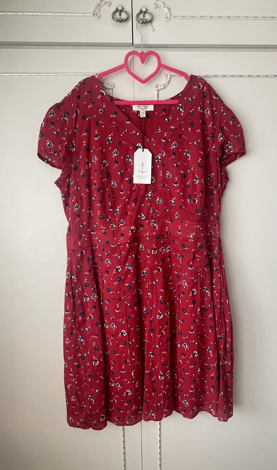💝 Seasalt ” VILLA GARDEN ” Red 100% Cotton Short Sleeve Dress Size 20 NEW