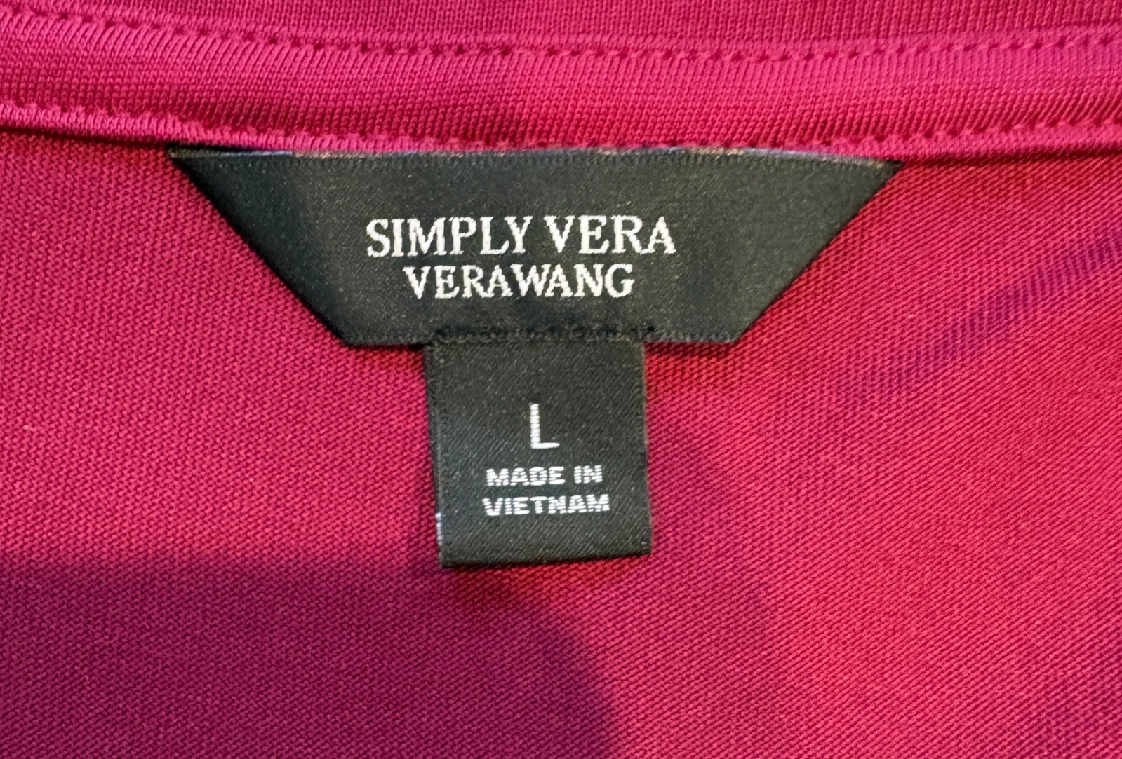 Simply VERA WANG Short Sleeve Dark Pink Magenta Top Blouse, Sz L, NWT