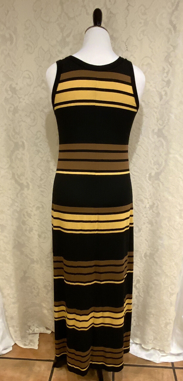 Karen Kane Black, brown, Yellow striped sleeveless maxi dress, Size XL