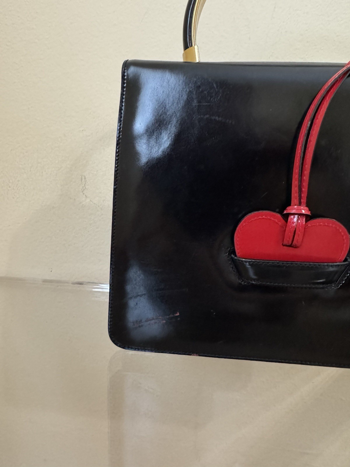 Moschino Redwall Heart Bag Black Patent Leather