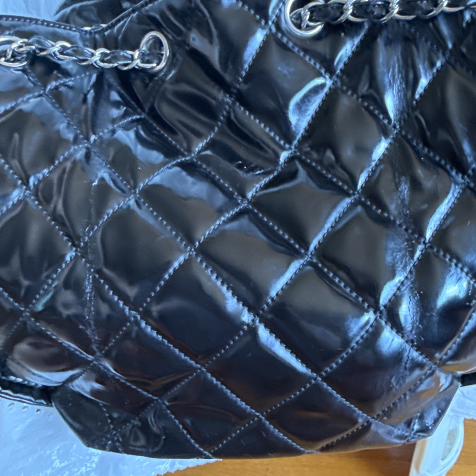 Authentic Chanel Coco Cabas Black Patent leather tote Bag