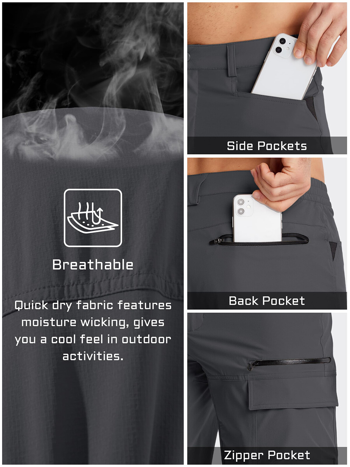 Men’s Hiking Shorts Quick Drying Ripstop Pants Casual 5-Pocket Cargo Work Shorts