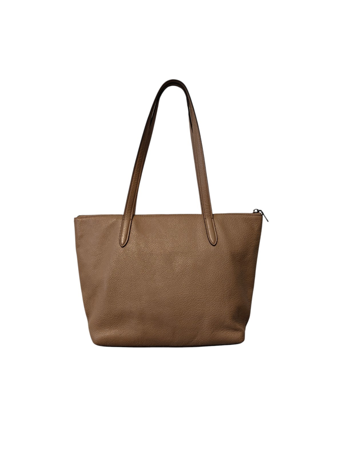 Coach Beige Pebbled Zip Top Tote Shoulder Bag Silver Hardware w/ Dust Bag