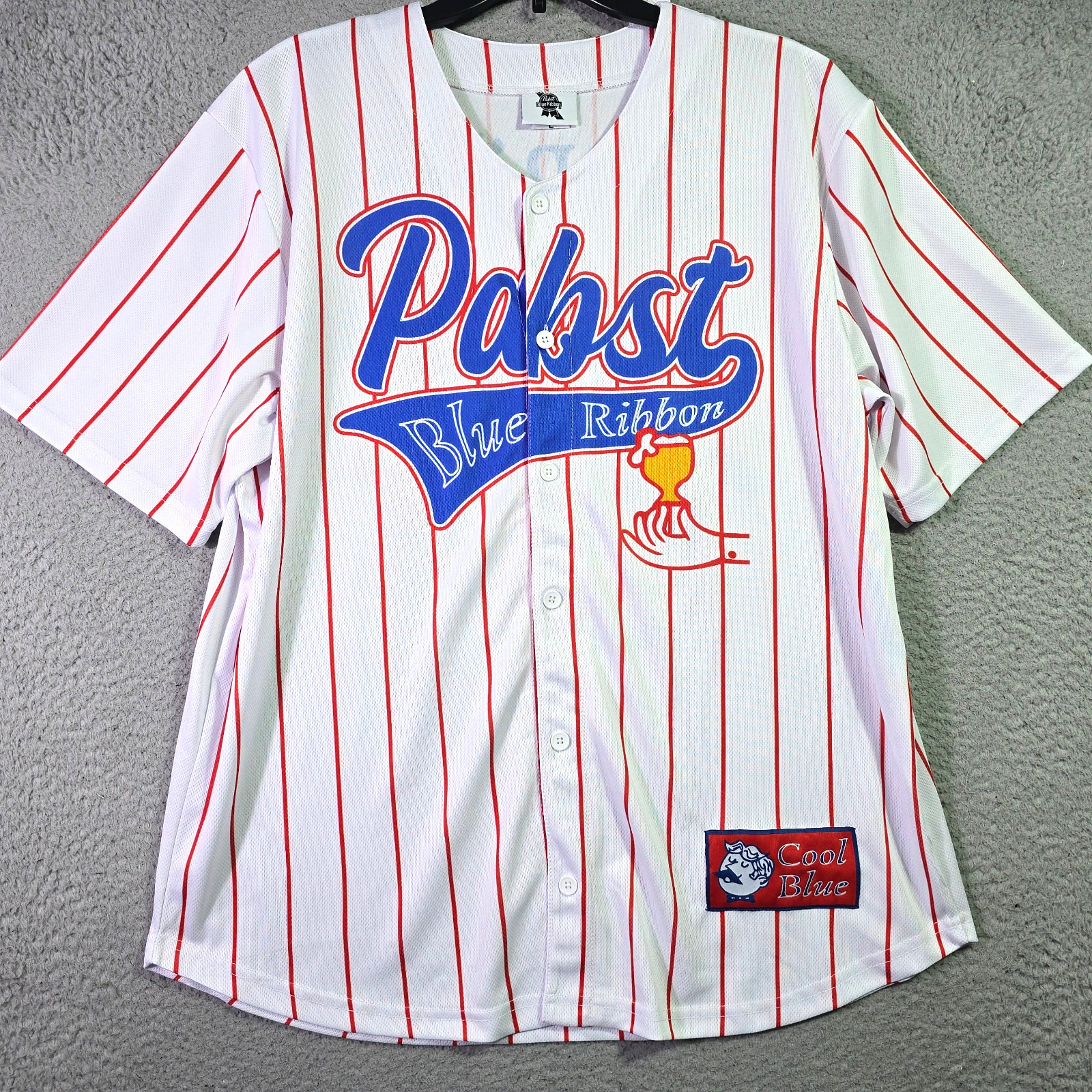 PBR Pabst Blue Ribbon Baseball Jersey Mens LARGE White Casual Button Down NWT