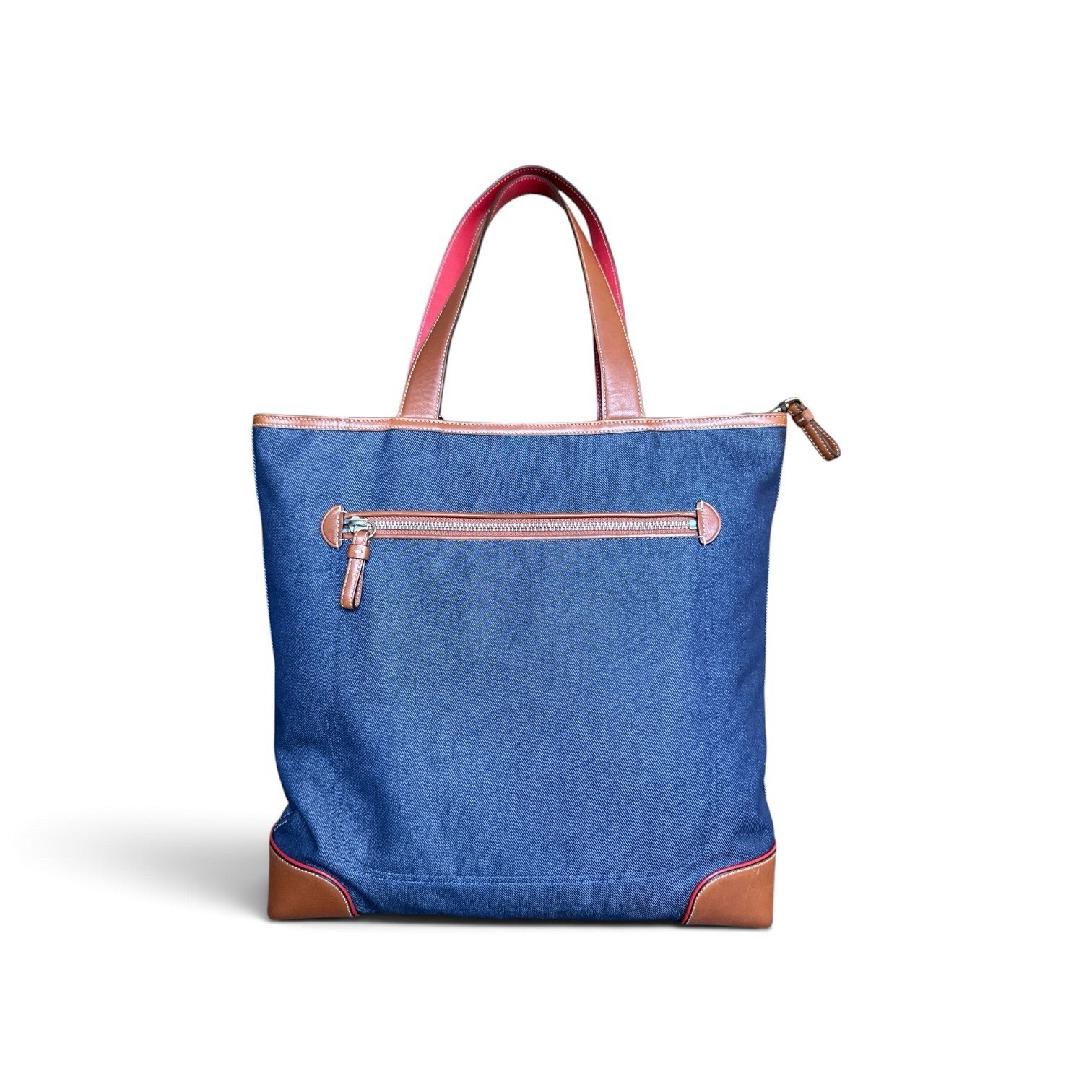 Vintage Coach 2003 Varsity Stripe Denim Leather City Tote Bag | Excellent