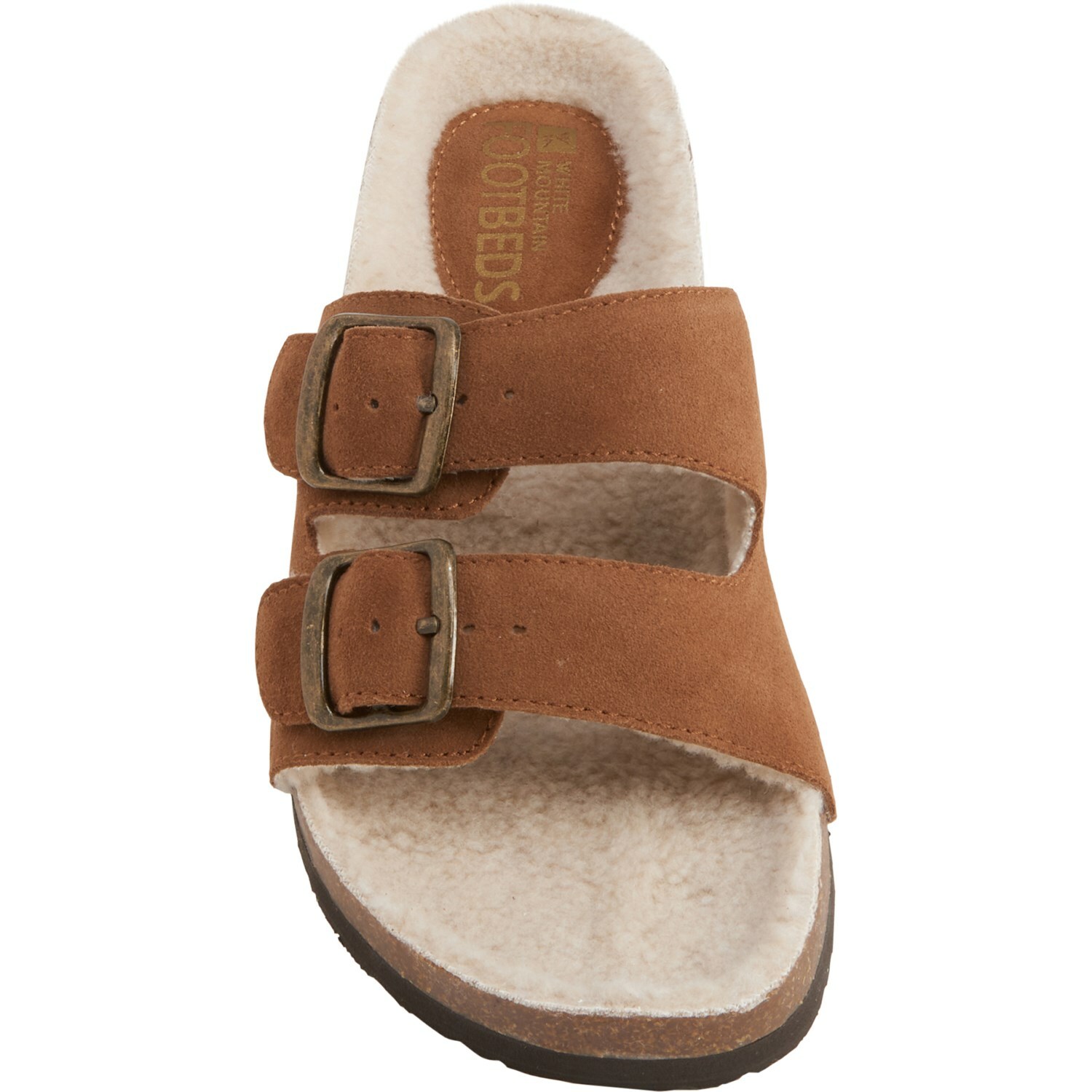 White Mountain Womens size 7 Oiled Leather Sherpa Lined Buckle Sandals Chestnut