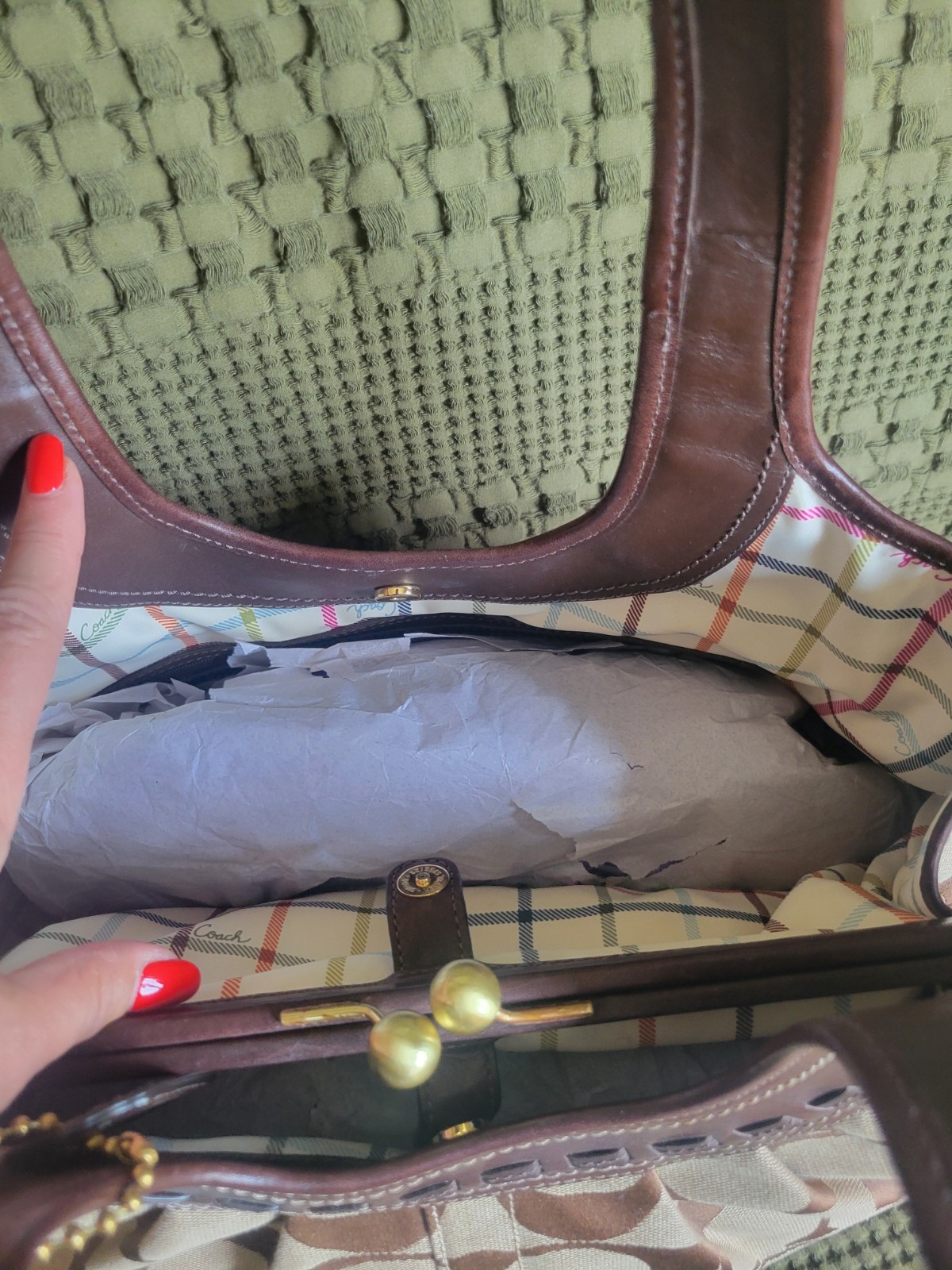 Coach Signature Leather Ergo Hobo Purse Pleated Satchel