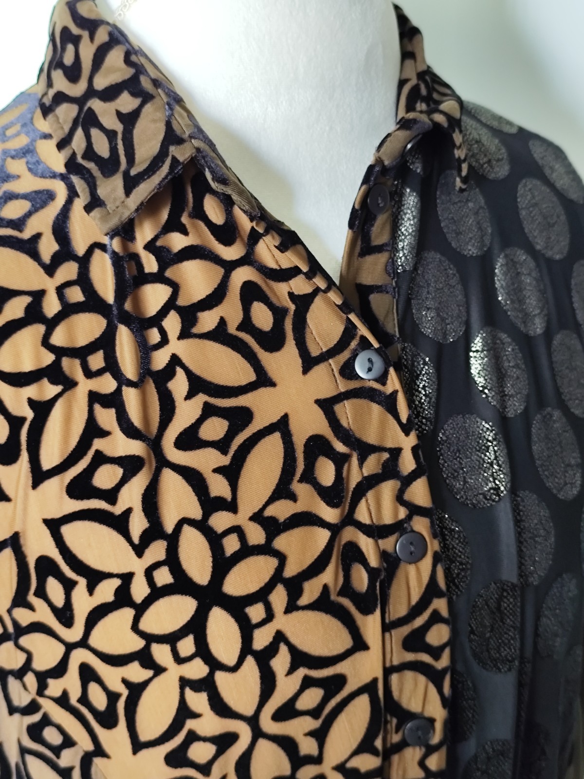 Alembika Draped Cocoon Dress Mix Fabric/Pattern Long Sleeve Bubble Hem Womens XL