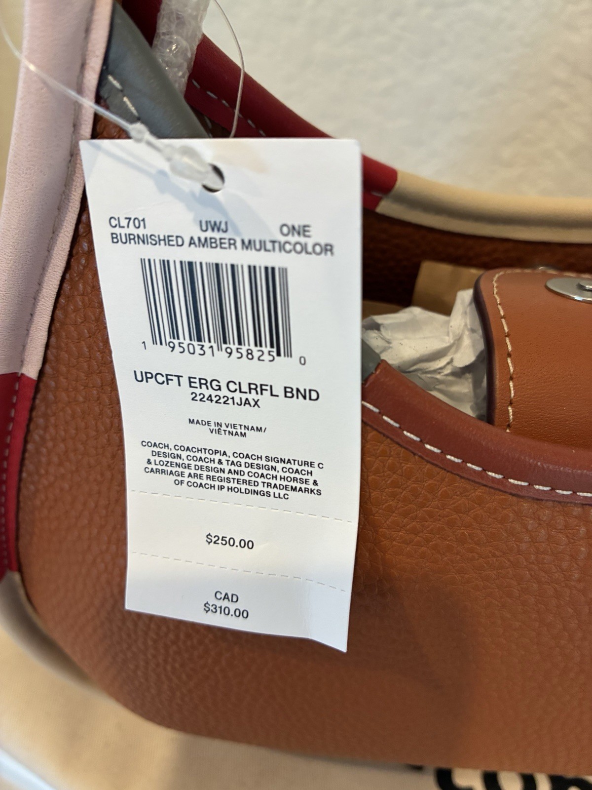 NEW Coach Coachtopia Burnished Amber Leather Ergo Colorblock Standard Bag