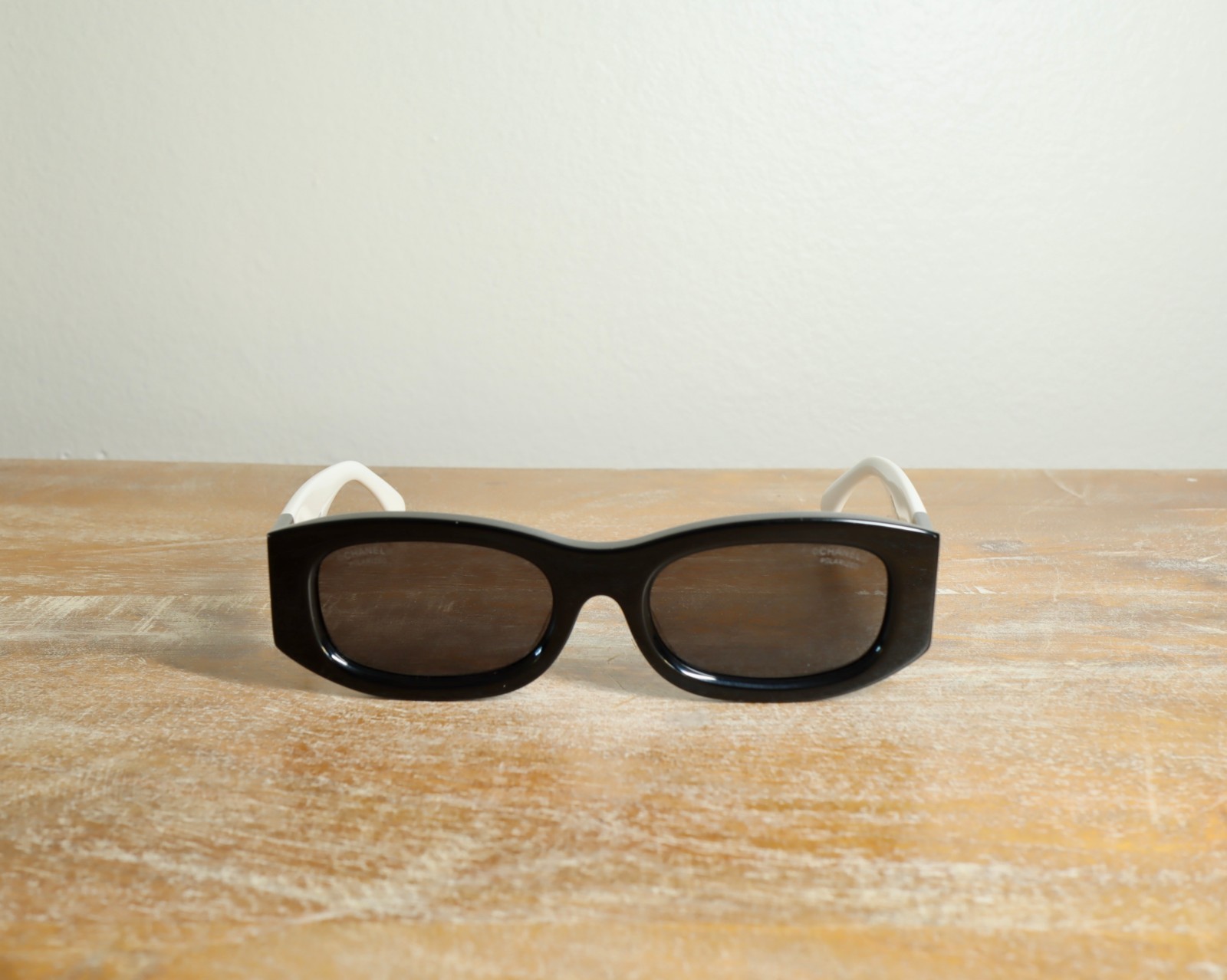 CHANEL CH5525 Rectangle Sunglasses 52mm Black White/Gray Polarized Lens 100% UV