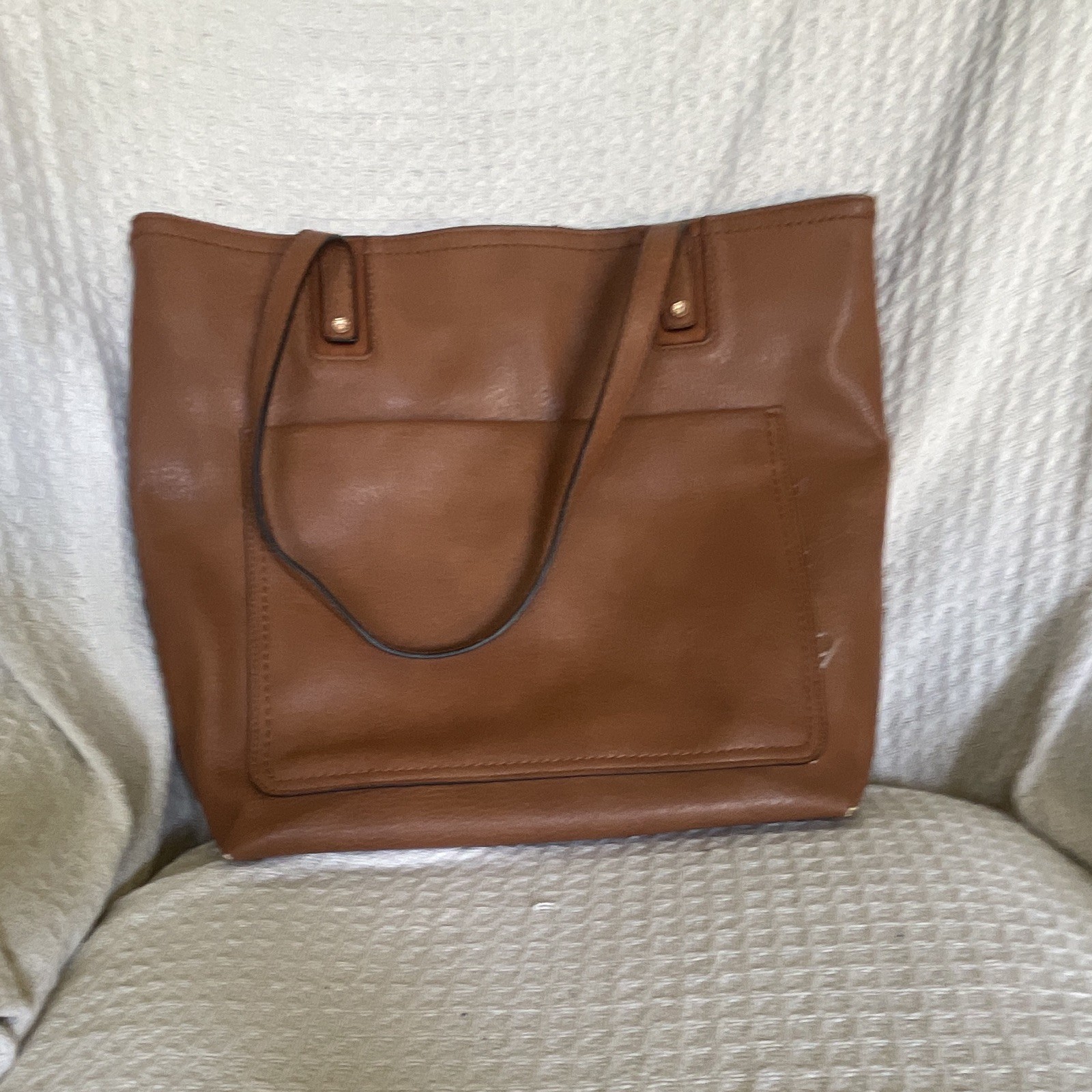 LC Lauren Conrad Brown Tote Bag Zip Top Magnetic Snap Inner Pockets Beige Lined