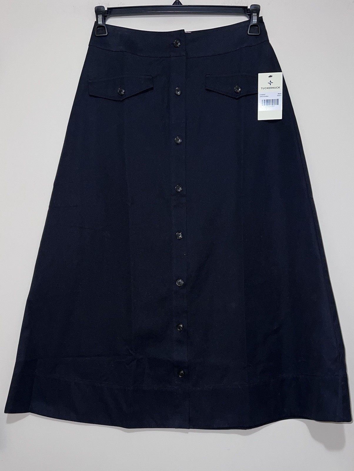 New Tuckernuck Womens Kenya Skirt 4 Black A-Line Cotton Midi Pockets Buttons NWT