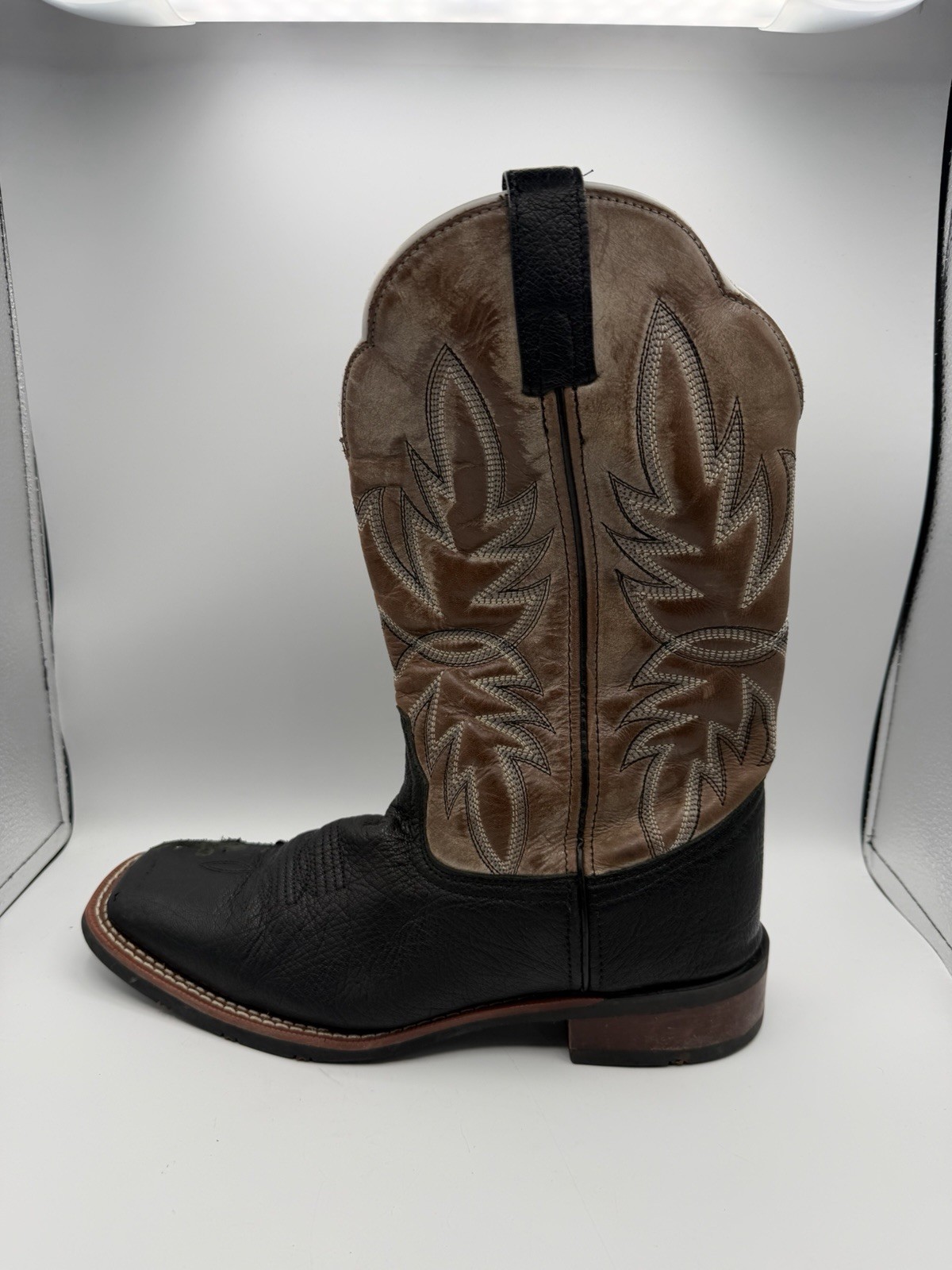 Laredo 7910 Men’s 10.5D Black Brown Leather Western Cowboy Boots Soft Toe