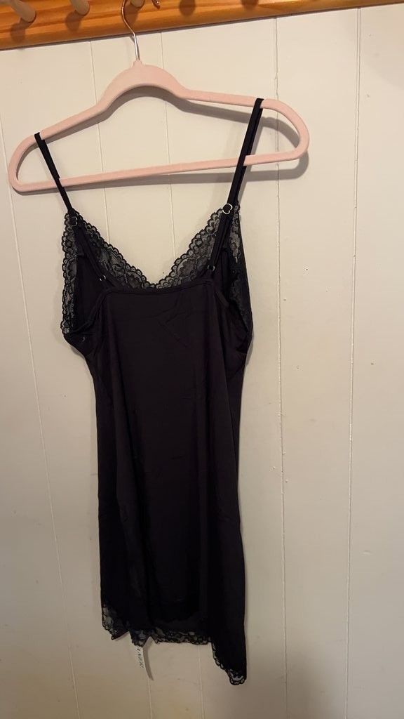 LYANER Black Lace Trim Slip Dress