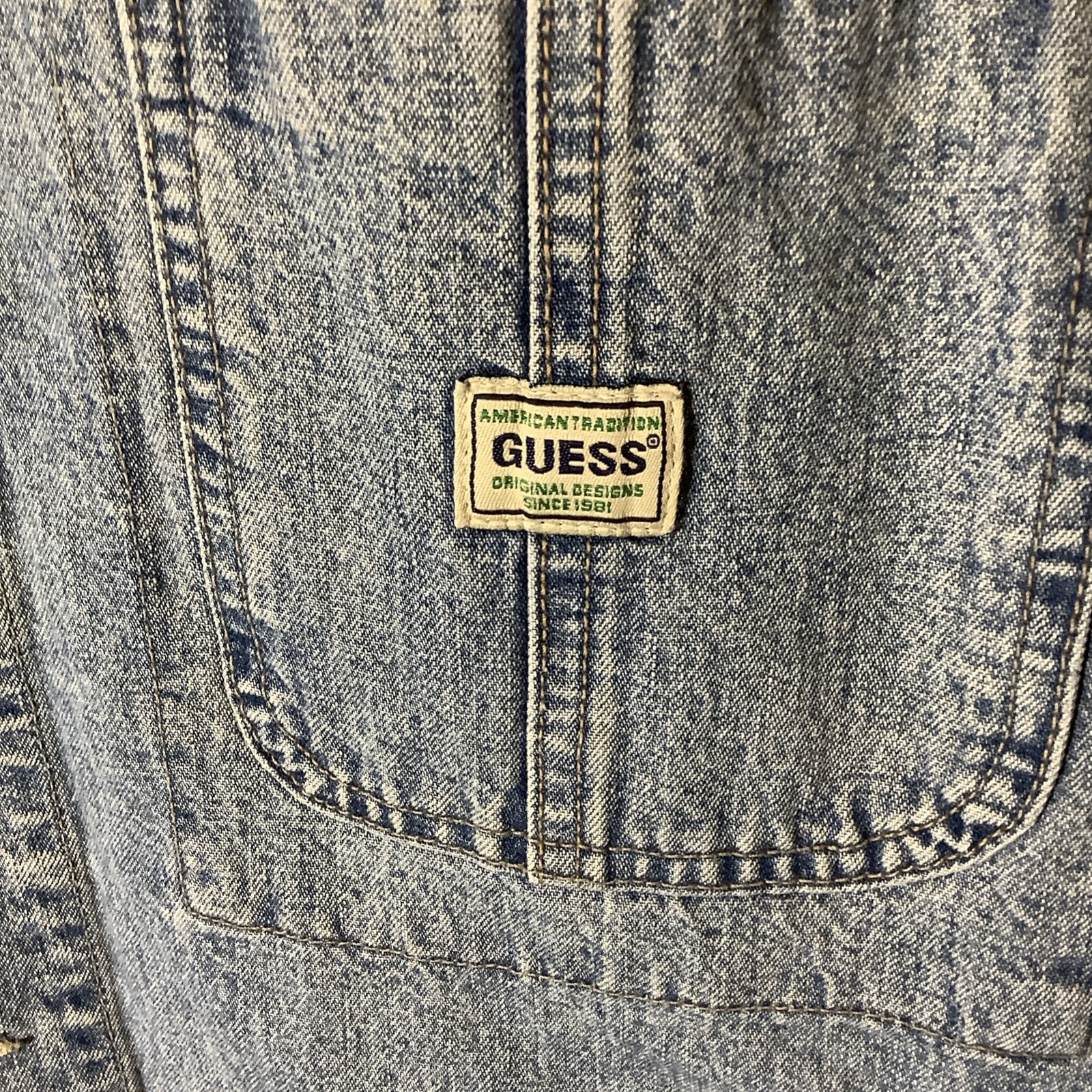 Vtg 80’s Guess USA Made Work Chore Coat 4 Blue Jeans Pocket Hip Hop Denim Xl