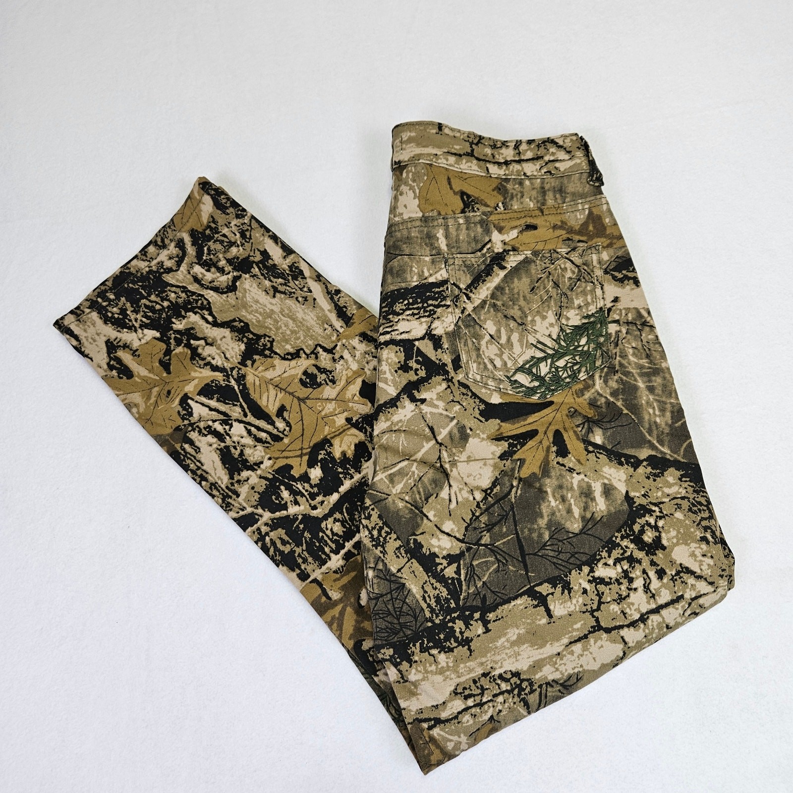 Blue Savvy Camo Pants Womens 14 Jeans Hiking Outdoor Straight Leg Stretch Brown