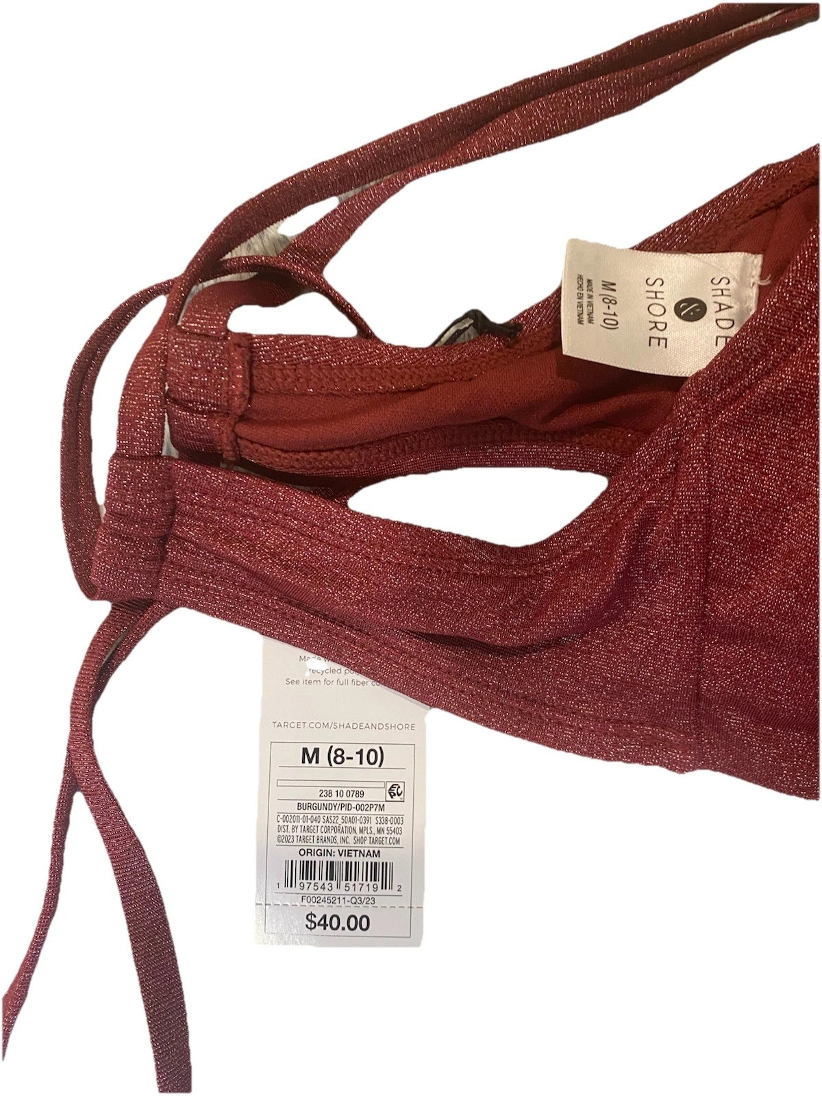 Shade and Shore Women’s Bathing Suit Size Medium Burgandy Metalic Sides Out