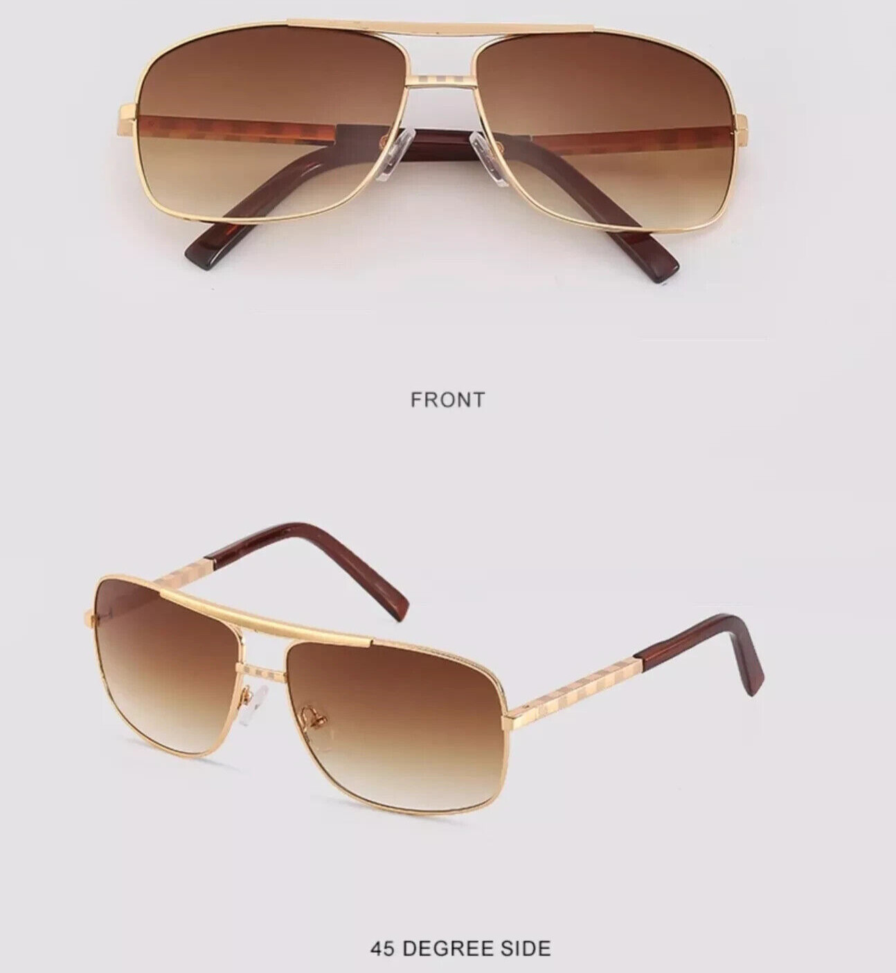 Mens Sunglasses ~ Brown Gradient Lens ~ Gold Frame ~ Brand New ~ Ships Same Day