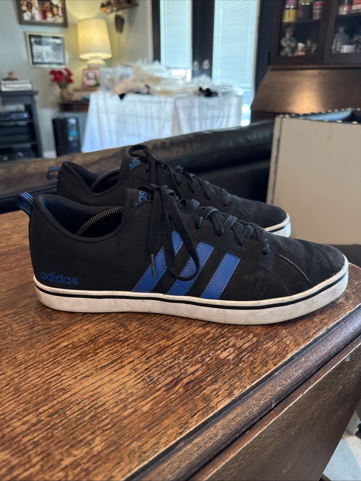 Adidas Mens Neo V Pace Size 12 Black Blue Sneaker Shoes AW4591 Trendy Casual