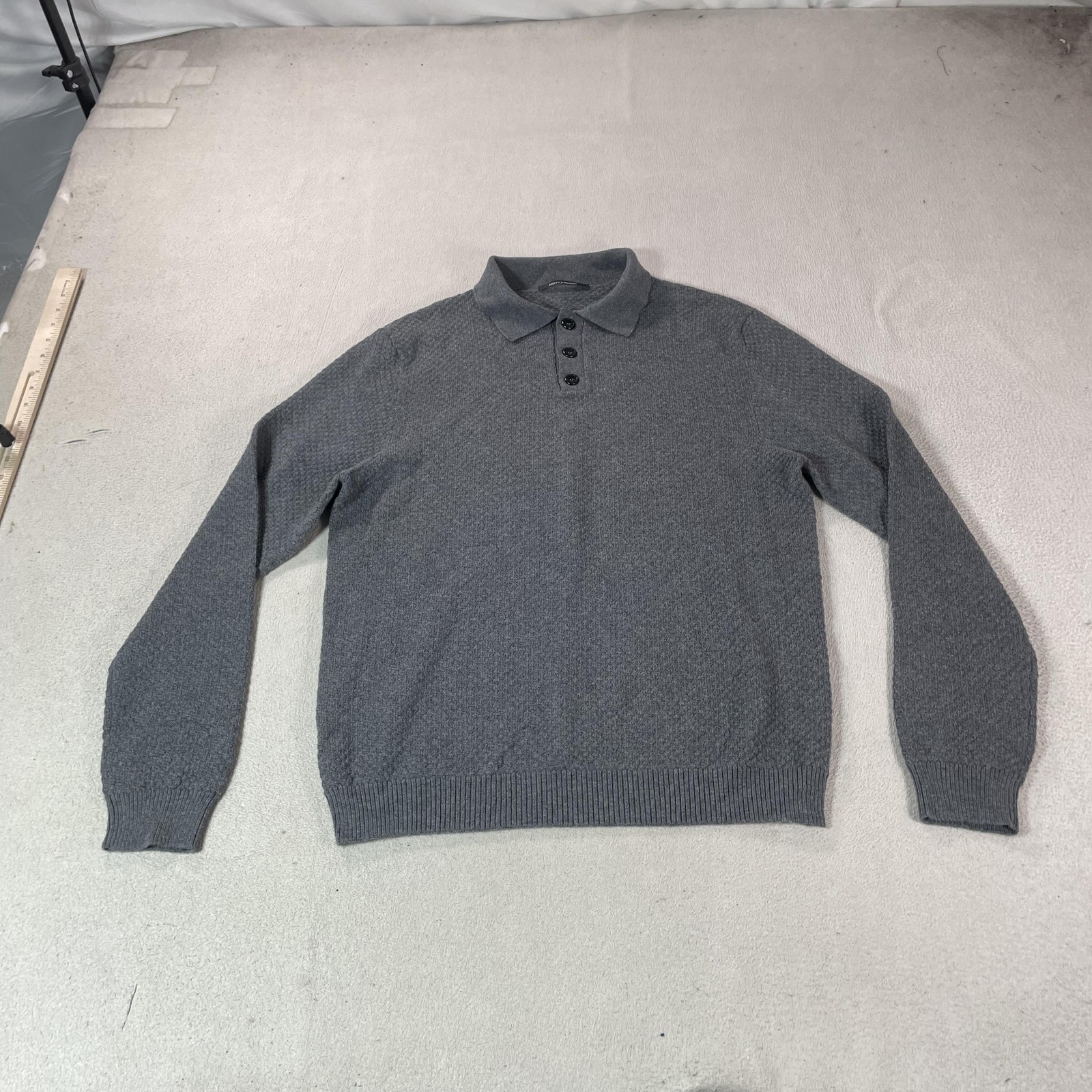 Brett Johnson Sweater Mens Large Gray Collared Merino Wool Knit Pullover Italy
