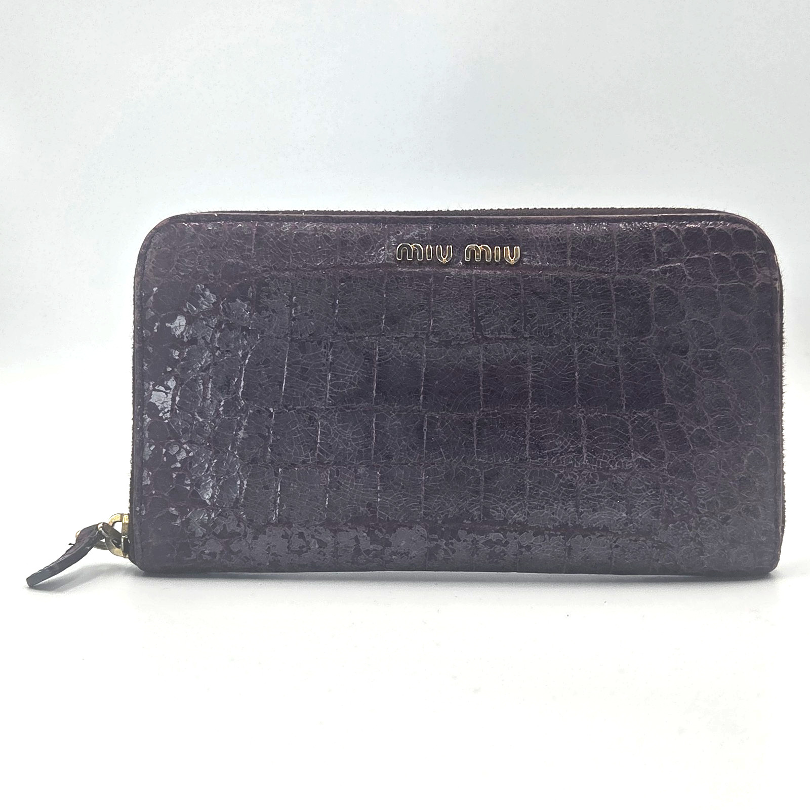 MIU MIU Crocodile Embossed Zip Around Wallet