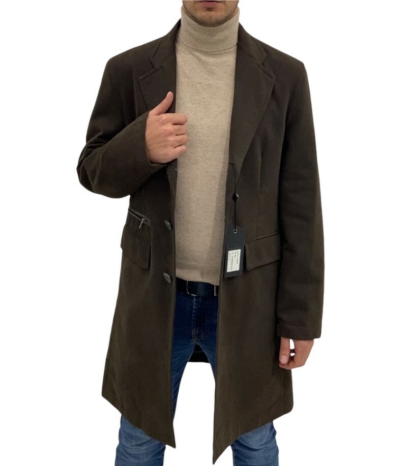 ADHOC Men’s Coat, Brown Regular Fit Cotton Fustagno, 60% Discount.