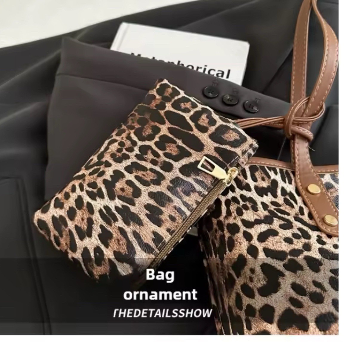 2 Set Women Leopard Print Tote PU Shoulder Bag Large Capacity
