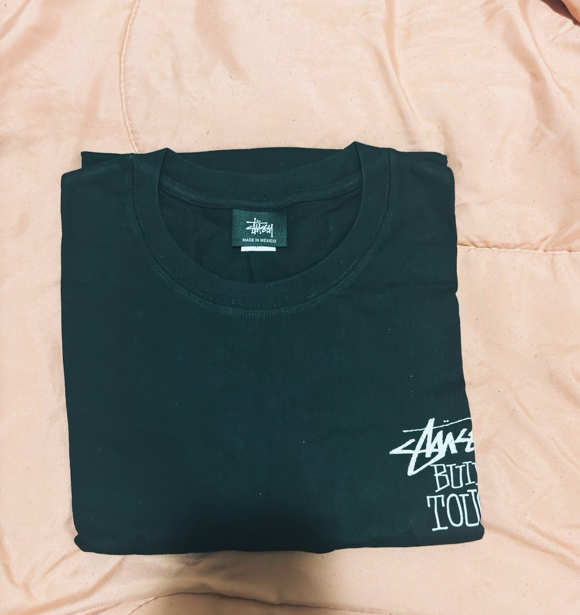 Stussy Men’s Black Built Tough Teddy Bear Graphic Crew Neck T-Shirt, Size L