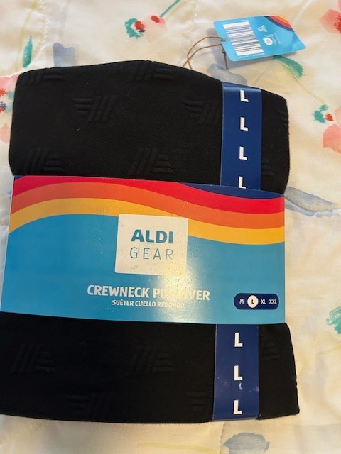 Aldi Gear logo Pullover Sweatshirt Black crew neck Unisex Men’s Large 2026 NWT