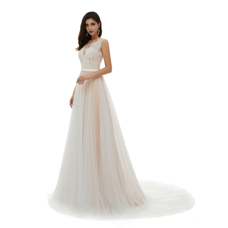 Boho Illusion Lace Beach Wedding Dress Hollow Bridal Gown 2 4 6 8 10 12 14 16+