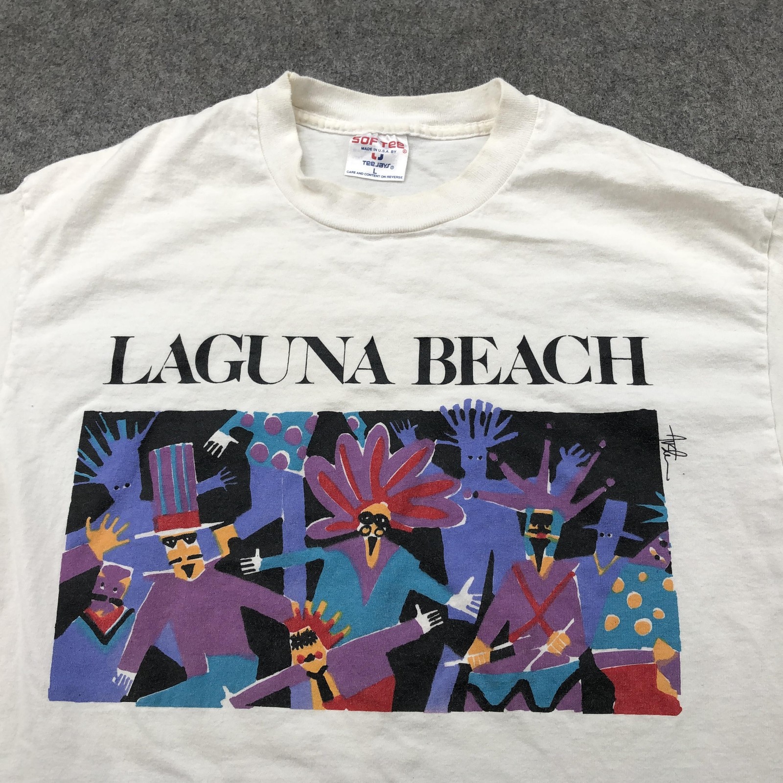 VINTAGE Laguna Beach Shirt Mens Large White Graphic Souvenir Tee Made USA 90s