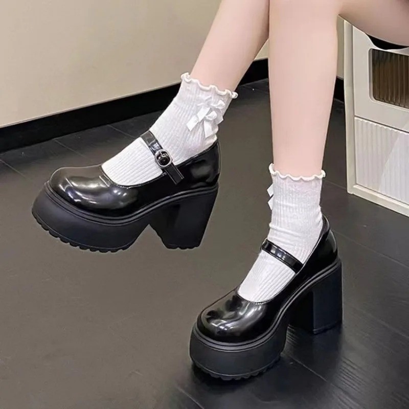 Women’s Mary Jane High Heels Patent Leather Platform Ankle Strap Pumps