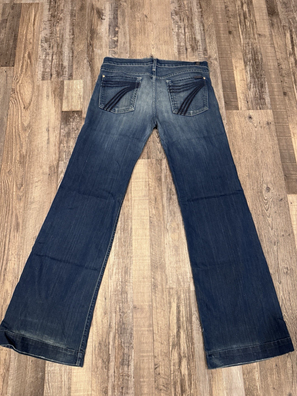 7 For All Mankind Women’s DOJO Dark Wash Blue Denim Flared Low Rise Jeans 32×33