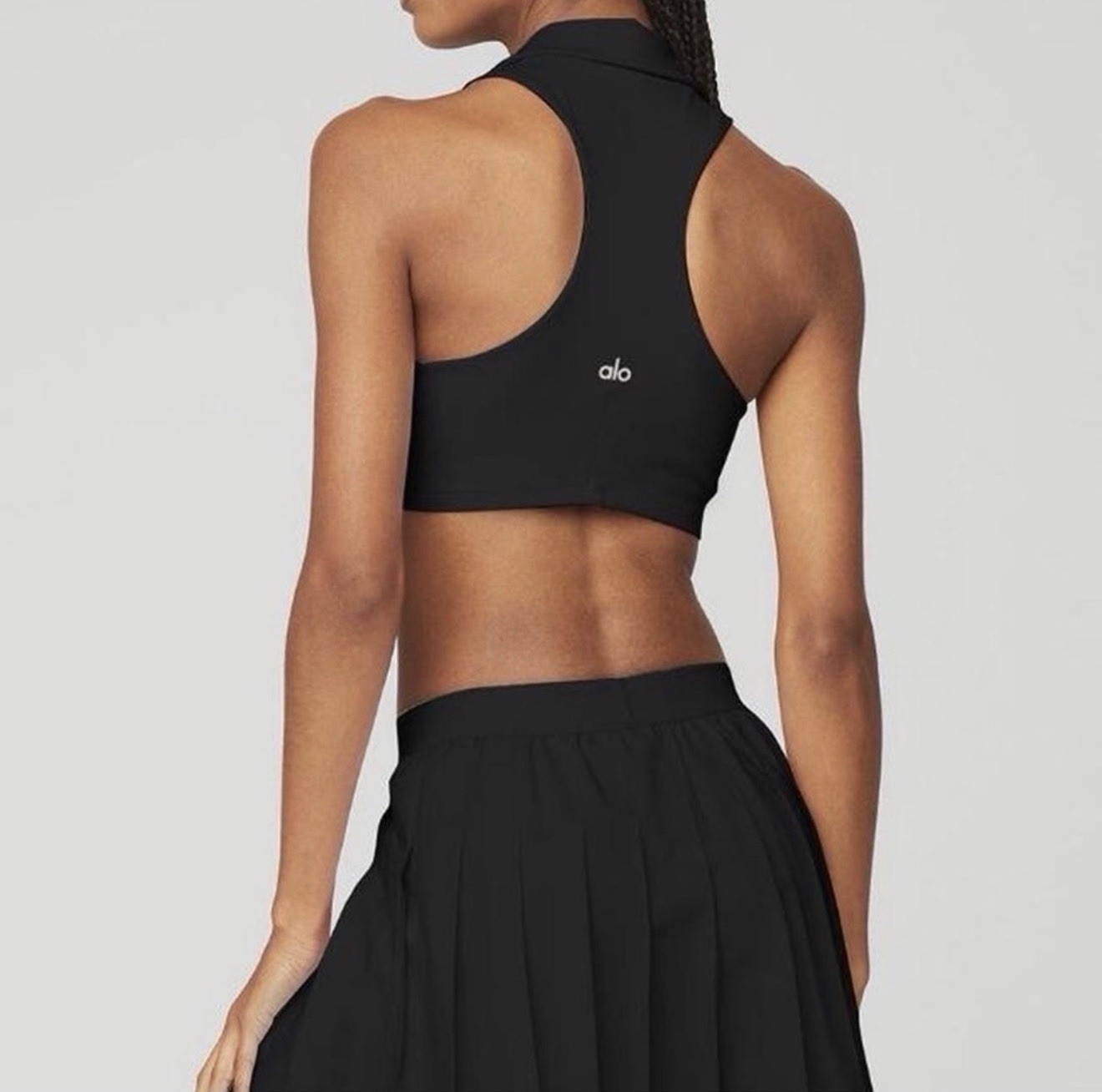Alo Yoga Black Collared Racerback Sports Bra Full Coverage Pullover Size L