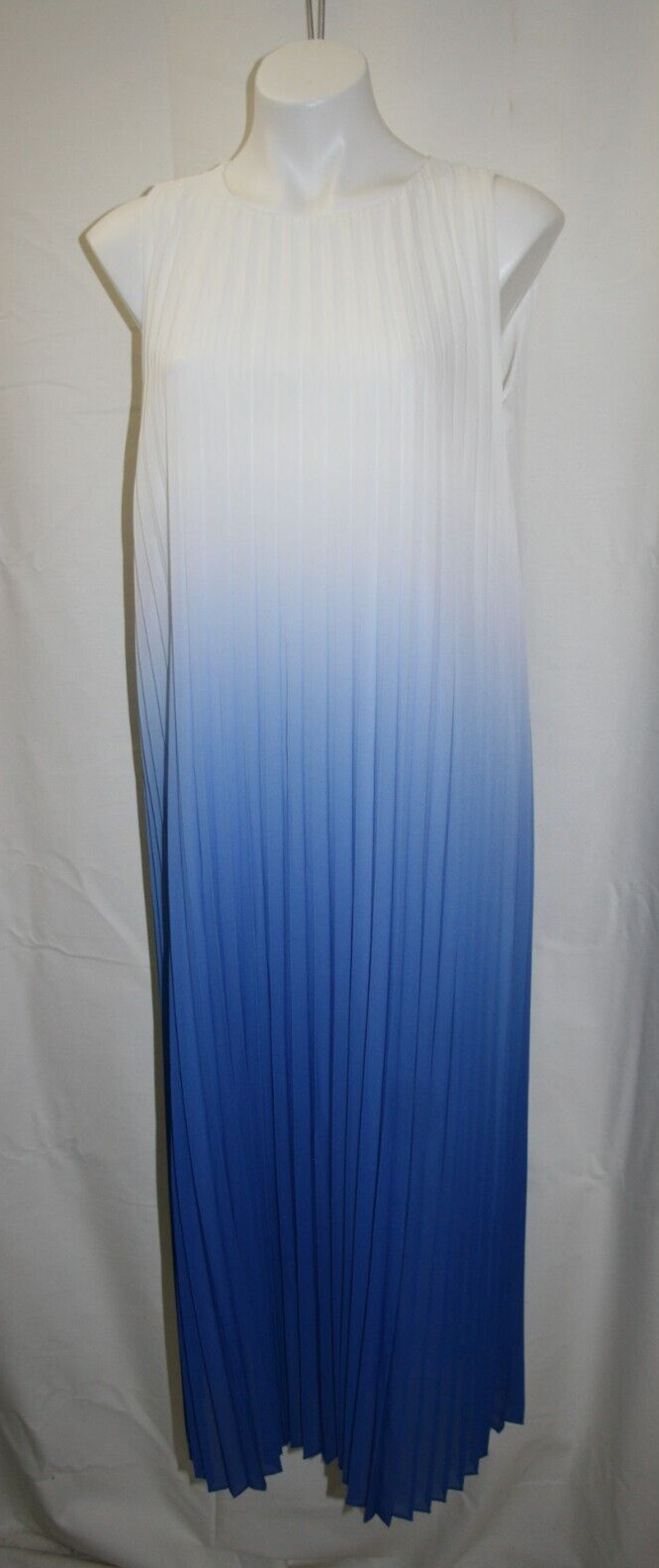 J. McLaughlin Bowen Dress White/Sky Blue Dip Dyed Pleated Midi Ombre Sz M NEW