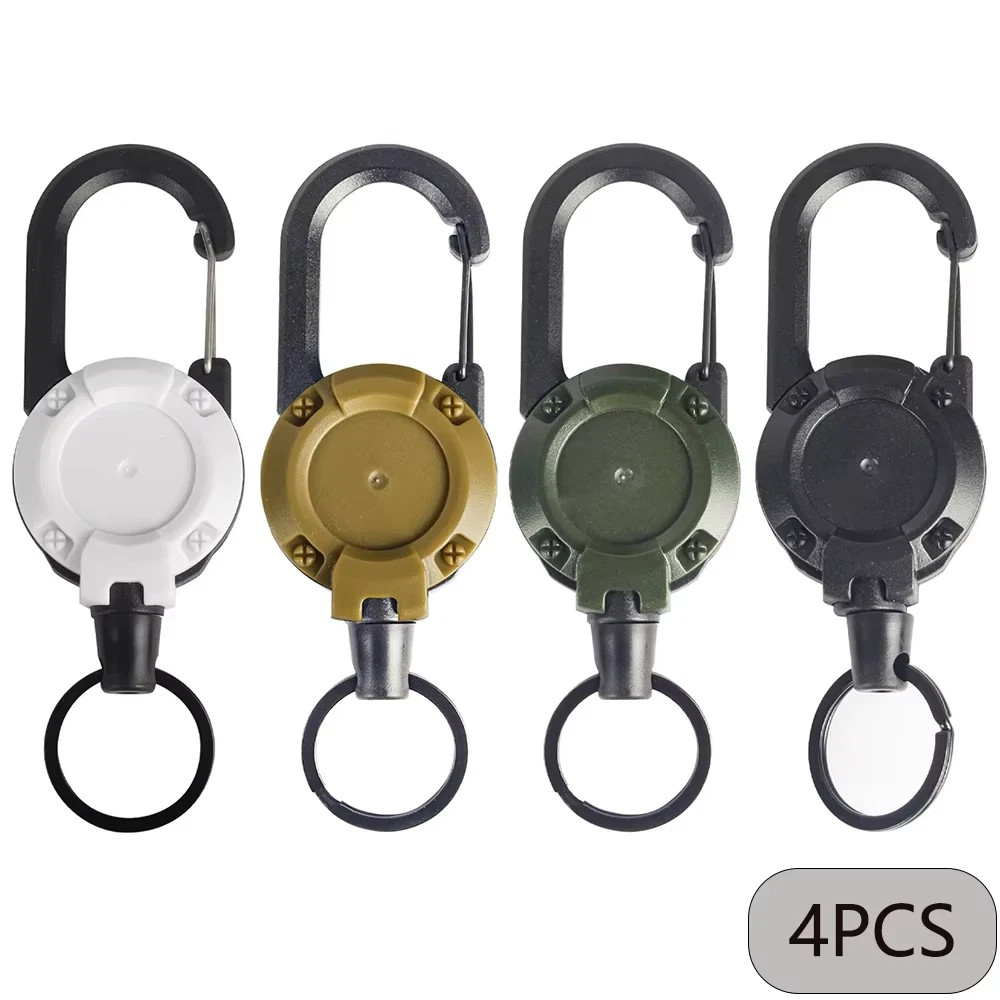 1/2/4Pcs Retractable Heavy Duty Carabiner Reel Keychain Steel Wire Badge Holder