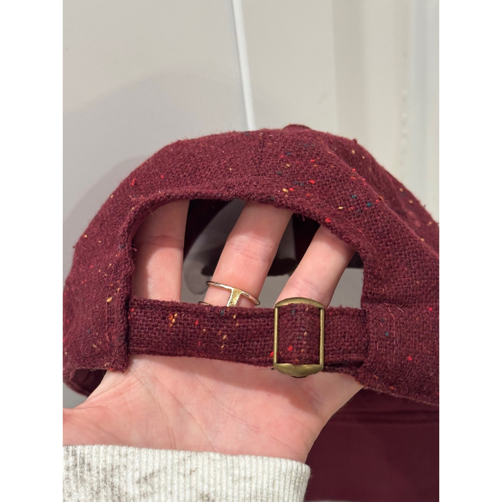 Tweed Wool Blend Adjustable Baseball Cap One Size Maroon Dark Red