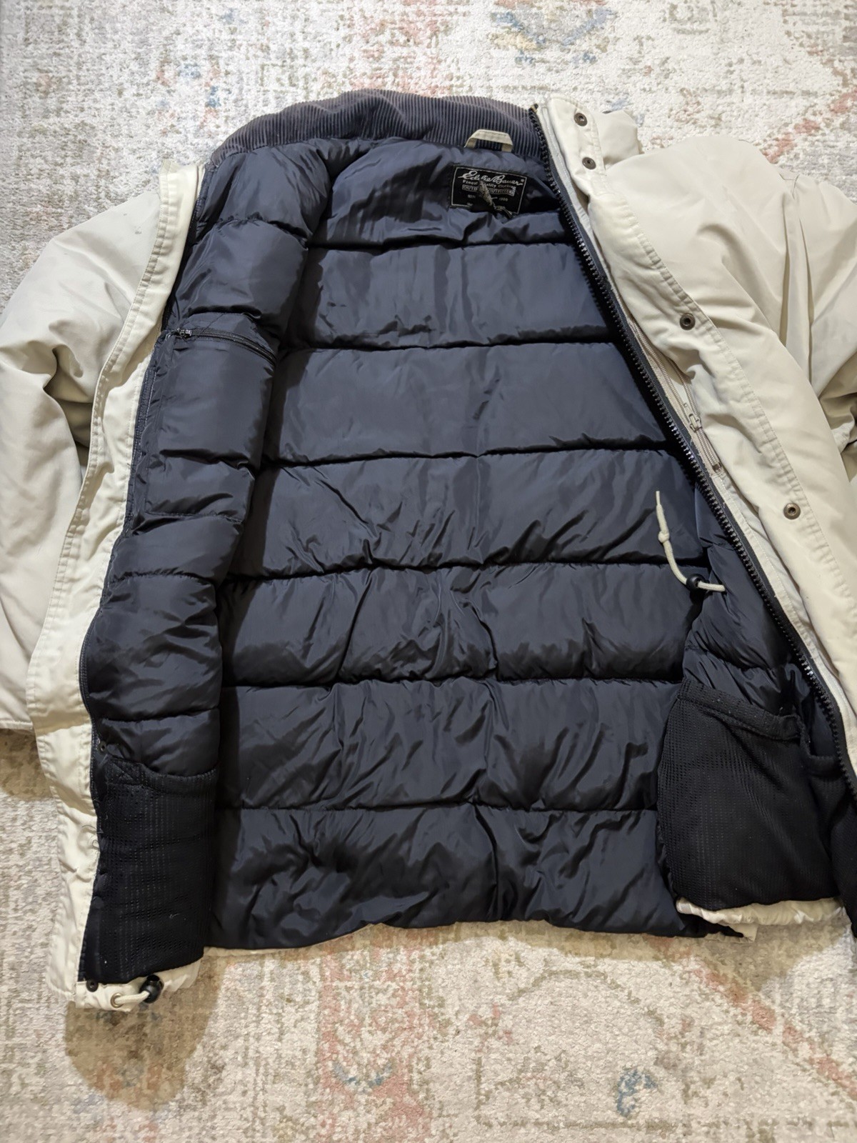 Eddie Bauer Beige Parka Jacket Men’s XL Insulated Full Zip Lined Stand Collar