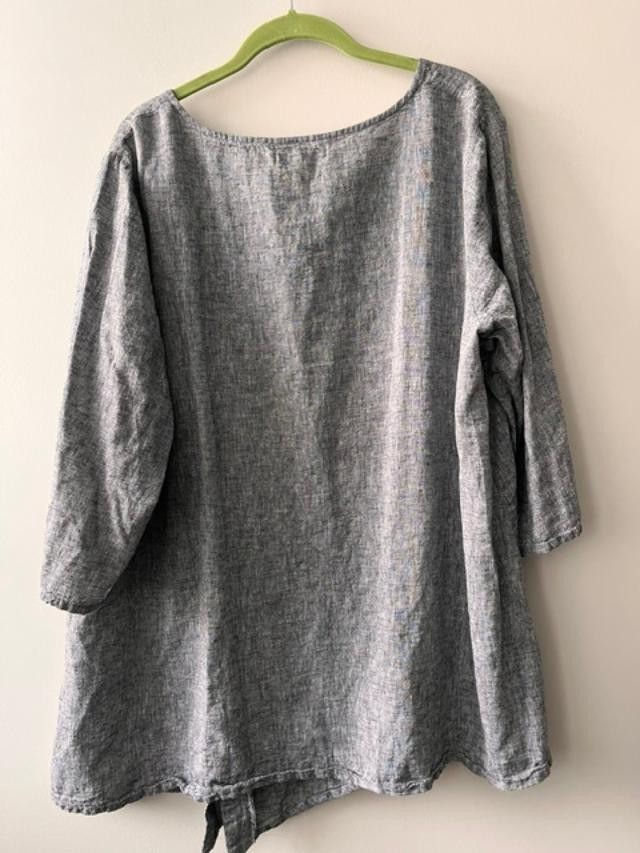 For Cynthia Gray Linen Blend Asymmetric Tunic Top Blouse 1X Lagenlook Coastal