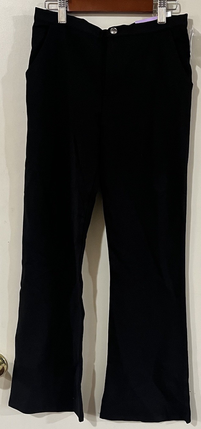 Evsie Black Flare Leg Pants Size L Stretch Fit Zipper Closure